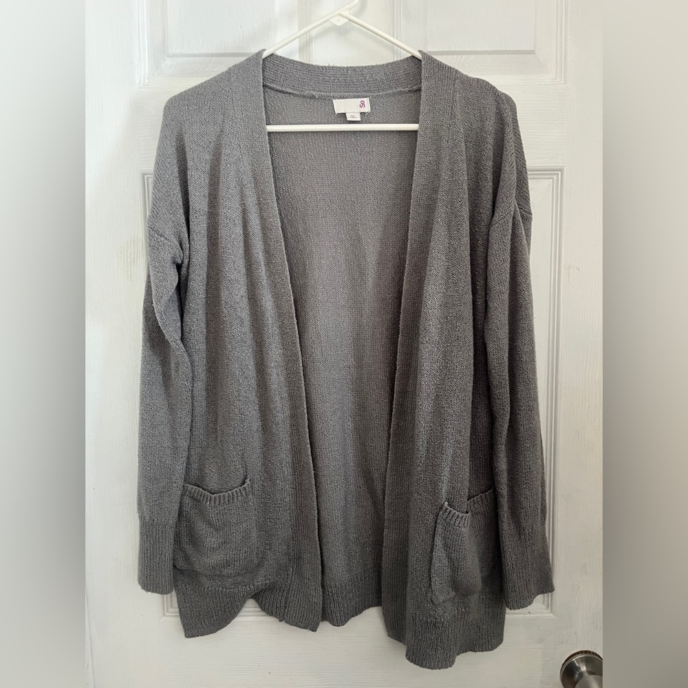 Elegant Gray Open Front Cardigan